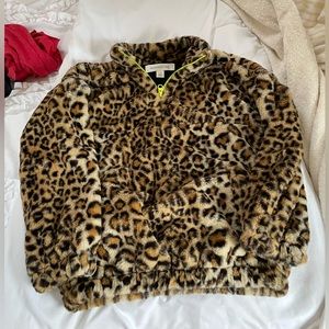 Girls Leopard Sherpa Pullover Jacket - Big Girls Sz 8/10 like new